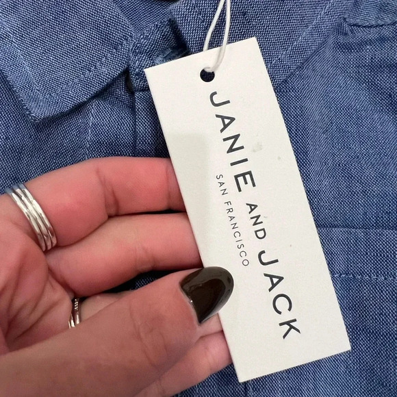 Janie & Jack Blue Linen Button Down Collared Shirt - Picture 4 of 8